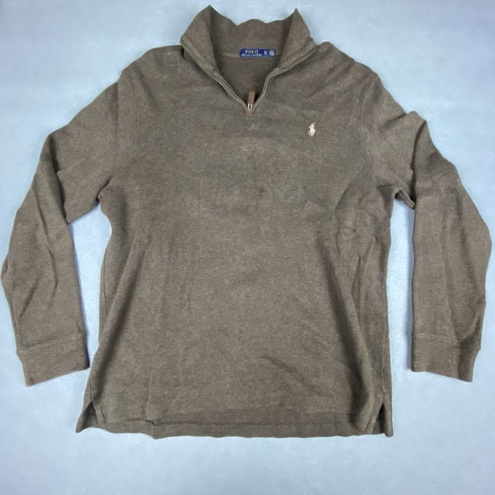 VINTAGE Polo Ralph Lauren Leather Tab Sweater Mens XL Brown Pullover Mock‎ Neck